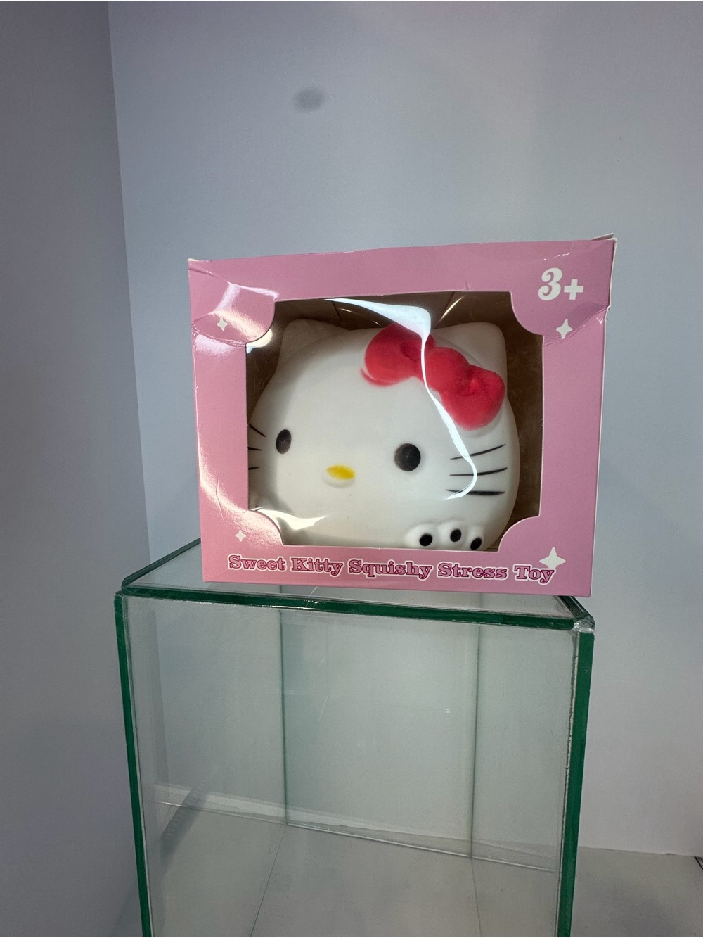 Cute White Kitty Squishy Stress Toy with Pink Bow